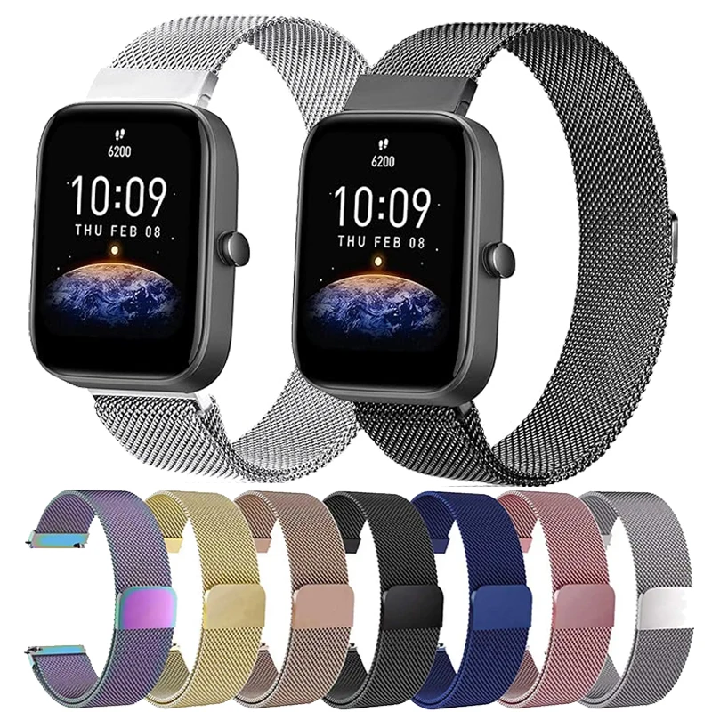 Boucle milanaise 22mm 20mm pour Amazfit Bip 3 3Pro 6 5 Unity, sangle magnétique pour Amazfit Balance 2/GTR 4 3 2 GTS/Cheetah rond/Helio