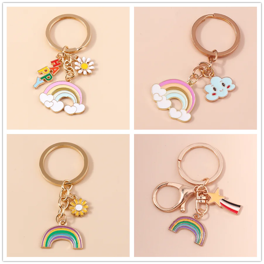 Aihua Cute Daisy Flower Cloud Rainbow Keychain For Women Girls Handbag Pendant Keychain Keyring Jewelry Accessorie Gifts