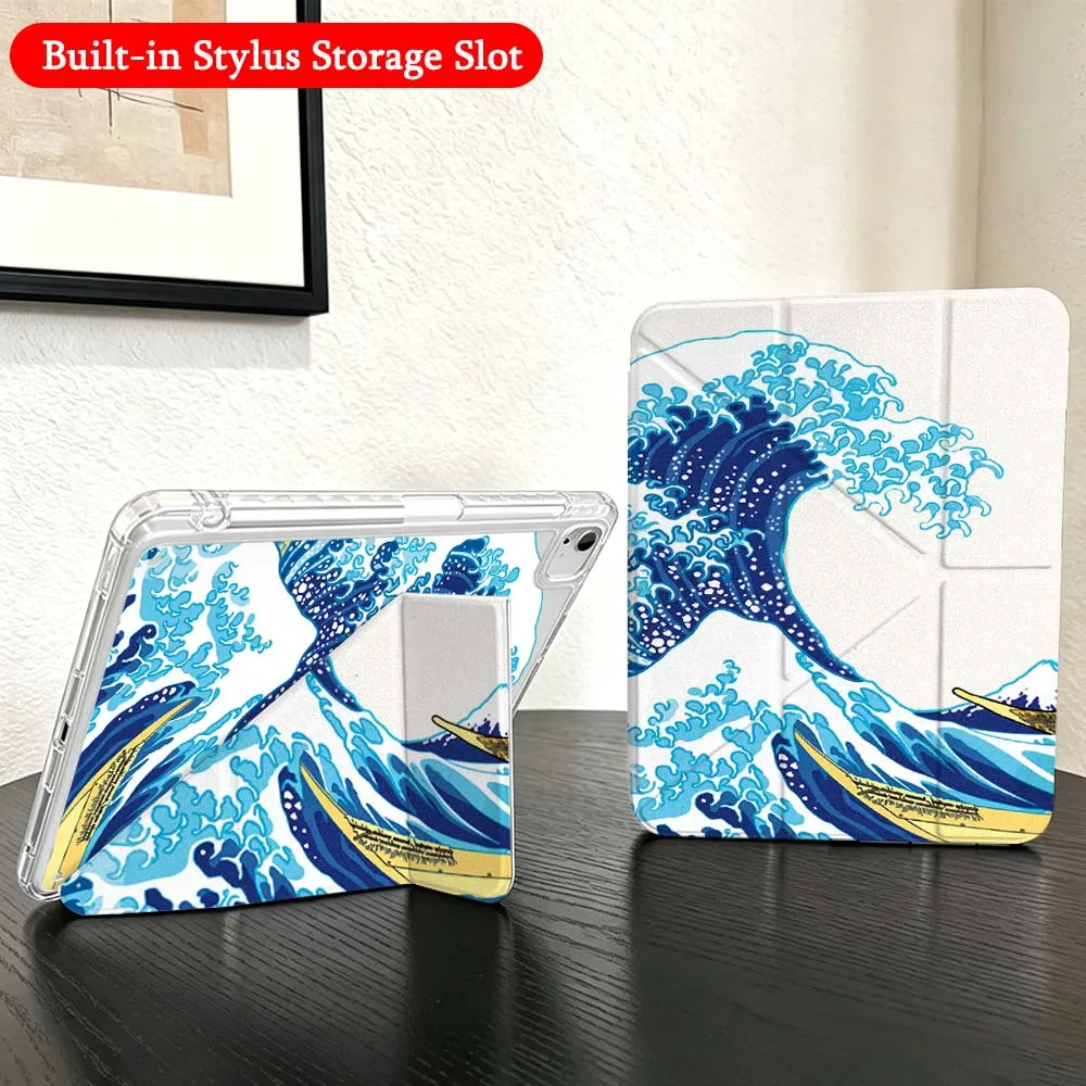 

Great Wave Cartoon For iPad Mini Pro Air 5 6 7 8 9 10th 11th 11 9.7 10.9 13 inch Transparent Y-Shaped Folding Tablet Case