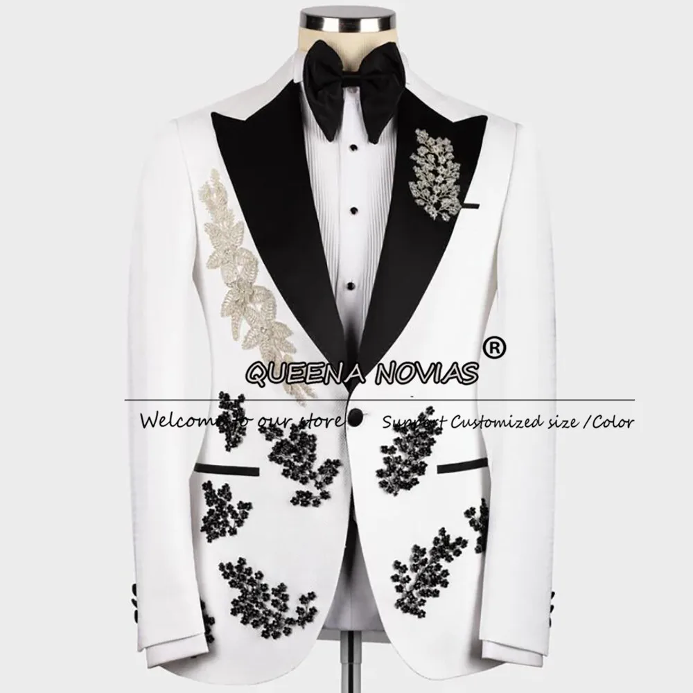 Luxury Beaded Stones Suits Men For Wedding Black Notched Lapel Prom Blazers Customized 3 Pieces Groom Tuxedos Costume Homme 2026
