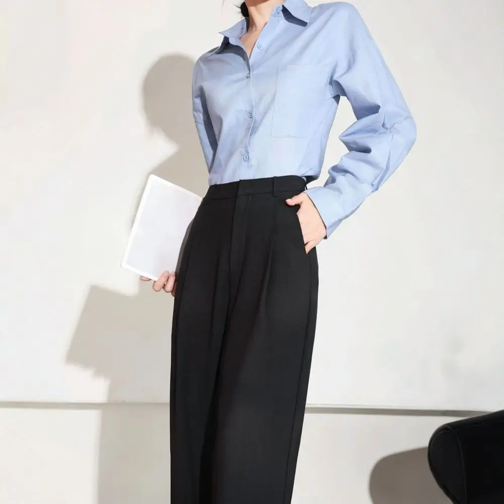 Women Wide Leg Trousers High Waist Loose Drape Pants Spring Summer Black Minimalist Casual Daily Work Commuter Wear