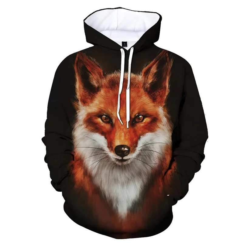 Men\'s 3d Printed Fox Animal Hoodie Fashion Spring Autumn Long-sleeved Pullovers Casual Children Sweatshirt Street Cool Hoodies