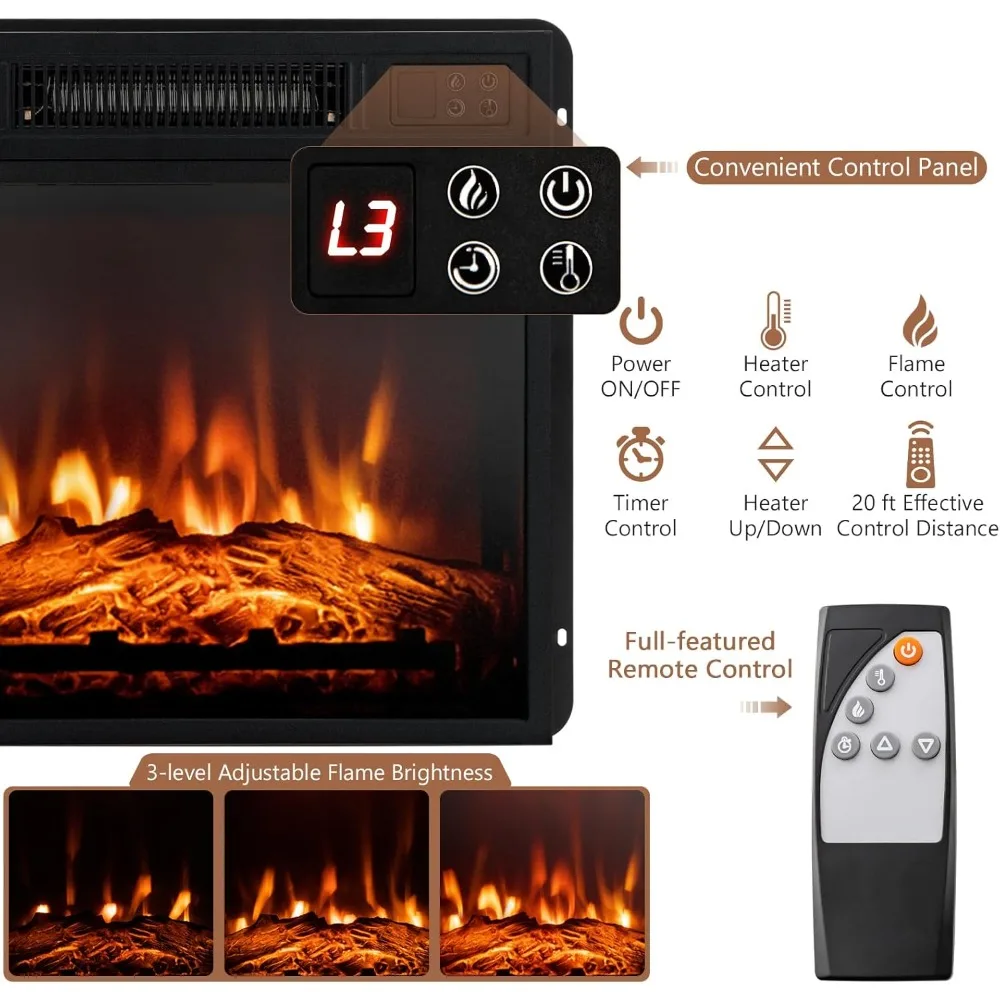 공간 절약형 전기 벽난로 TV 스탠드, 18인치 삽입형, 리모컨, 과열 방지, 최대 55인치 TV까지 적합