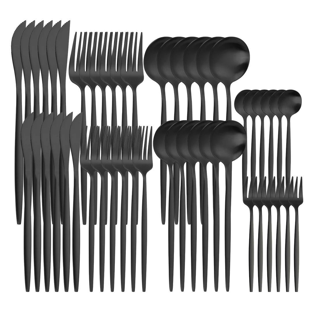 

Black Stainless Steel Cutlery Set 48Pcs Silver Matte Dinner Fork Spoon Knive Dinnerware Kitchen Luxury Silverware Tableware Set