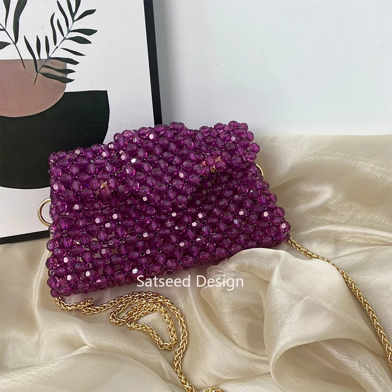 Imagem -05 - Purple Bead Shoulder Purses Hand-woven Celebridade Design Original Ladies Party Bolsa Cor Personalizada Artesanal Simples