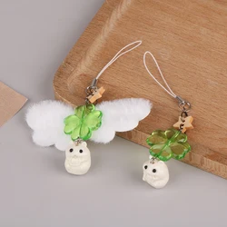 Green Lucky Four Leaf Clover Flying Marmot Hamster Keychain Lucky Clover Phone Lanyard Pendant Keyring Accessories Gifts