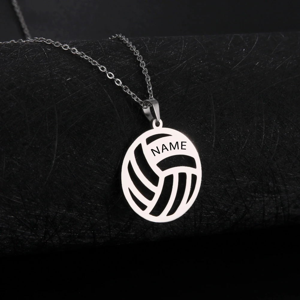 Volleyball Necklace for Women Men Boy Child Soccer Basketball Rugby Baseball Personalized Custom Name Stainless Steel Jewelry