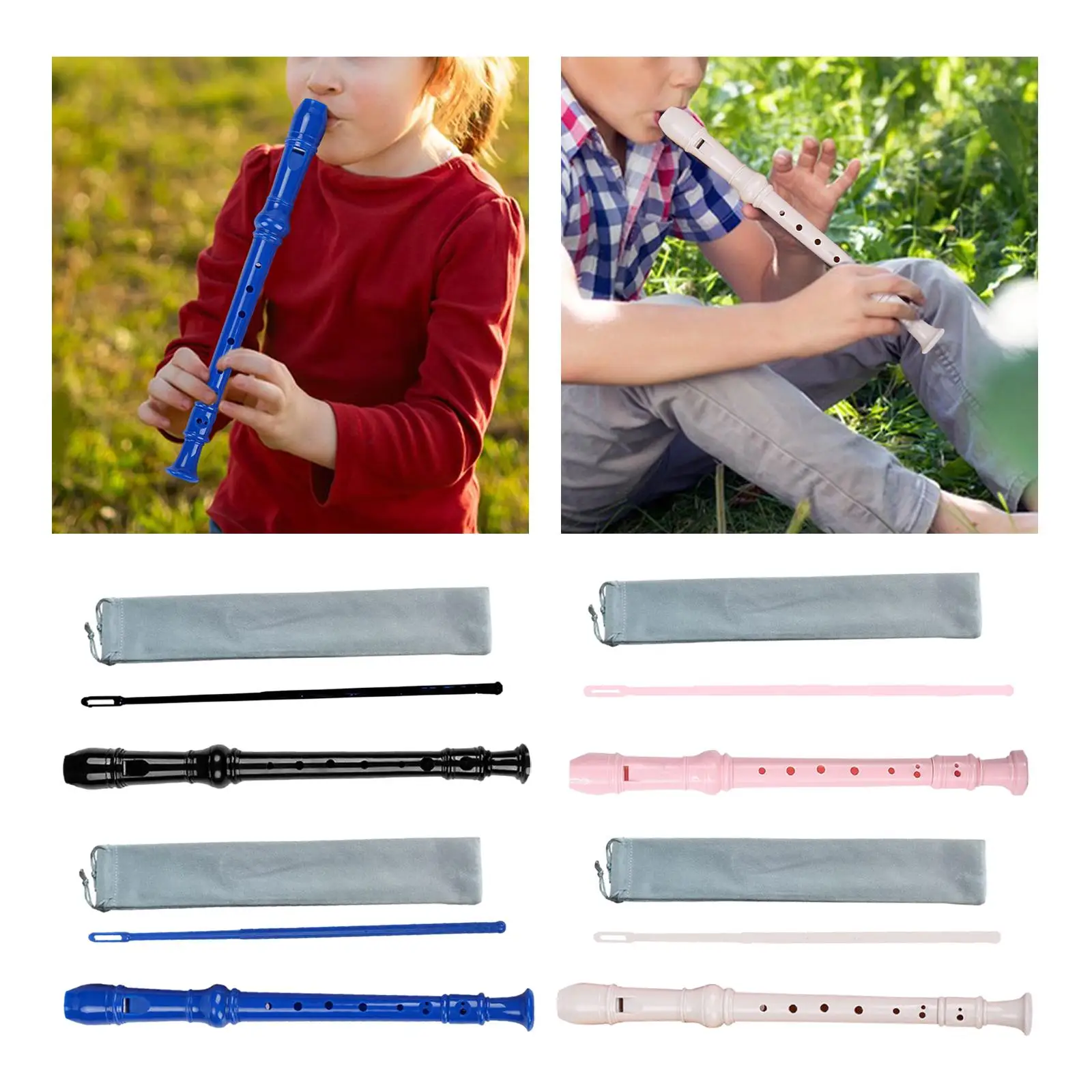 Soprano Recorder Set Flute with Cleaning Rod and Storage Bag 8 Hole for Adults Home Entertainment Instrument Players Amateurs