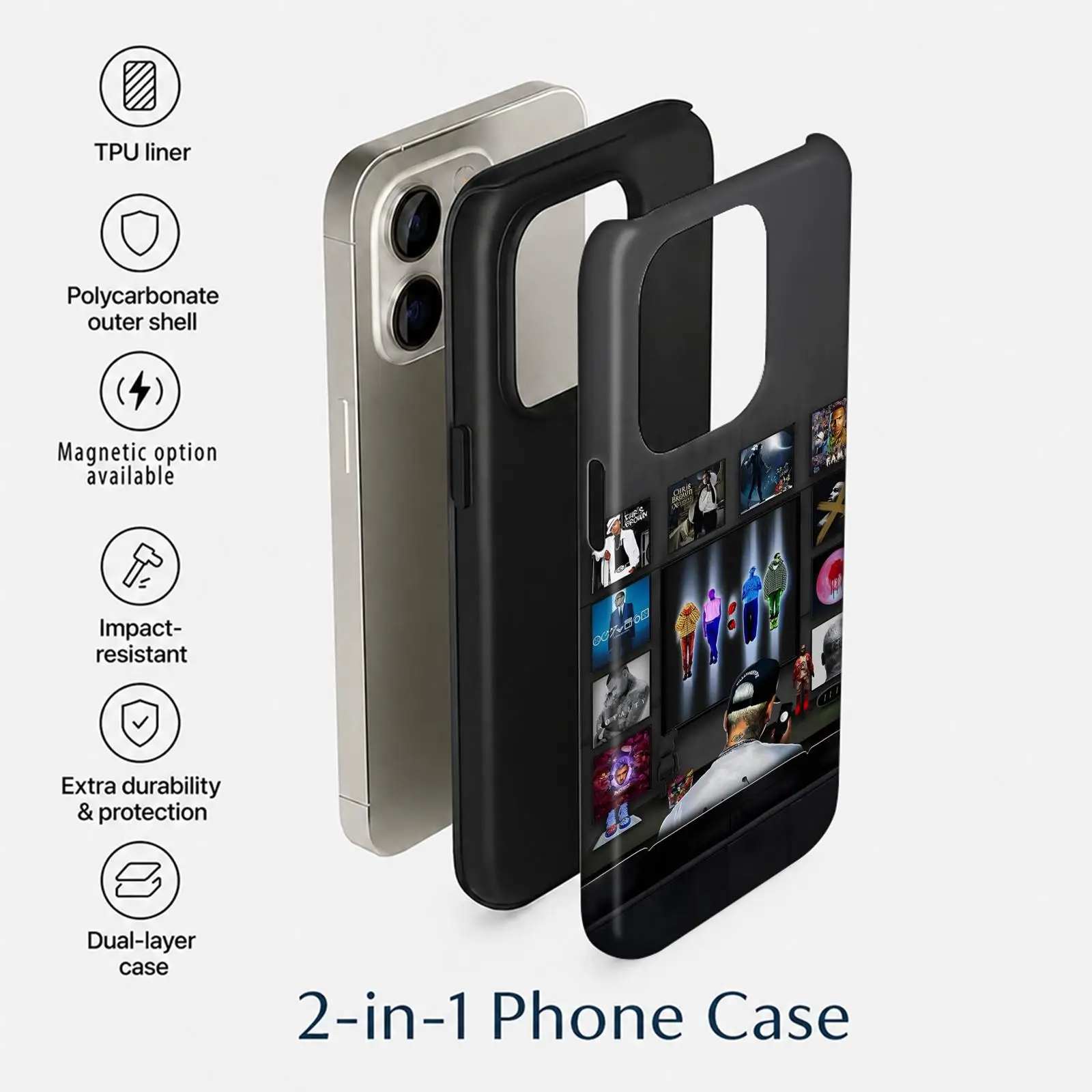 Imagen 7: Funda para Teléfono Rap C-Chris B-Brown para iPhone 17 16 15 14 13 12 11 Pro Max Air, 2 en 1, Doble Capa, Antigolpes, Protectora