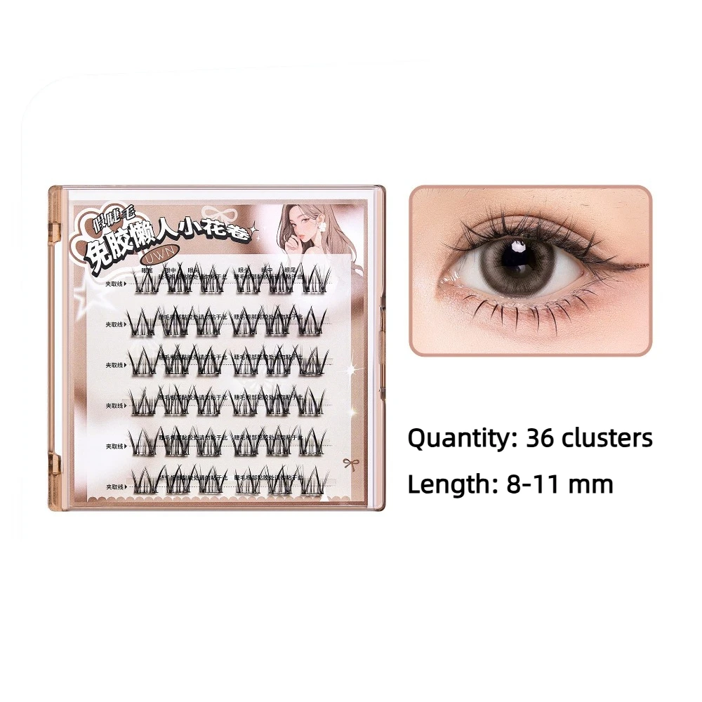 甘いDIY自己接着式まつげクラスター、繊細で再利用可能な接着剤不要のつけまつげ、マンガ風個別つけまつげクラスター、女性用