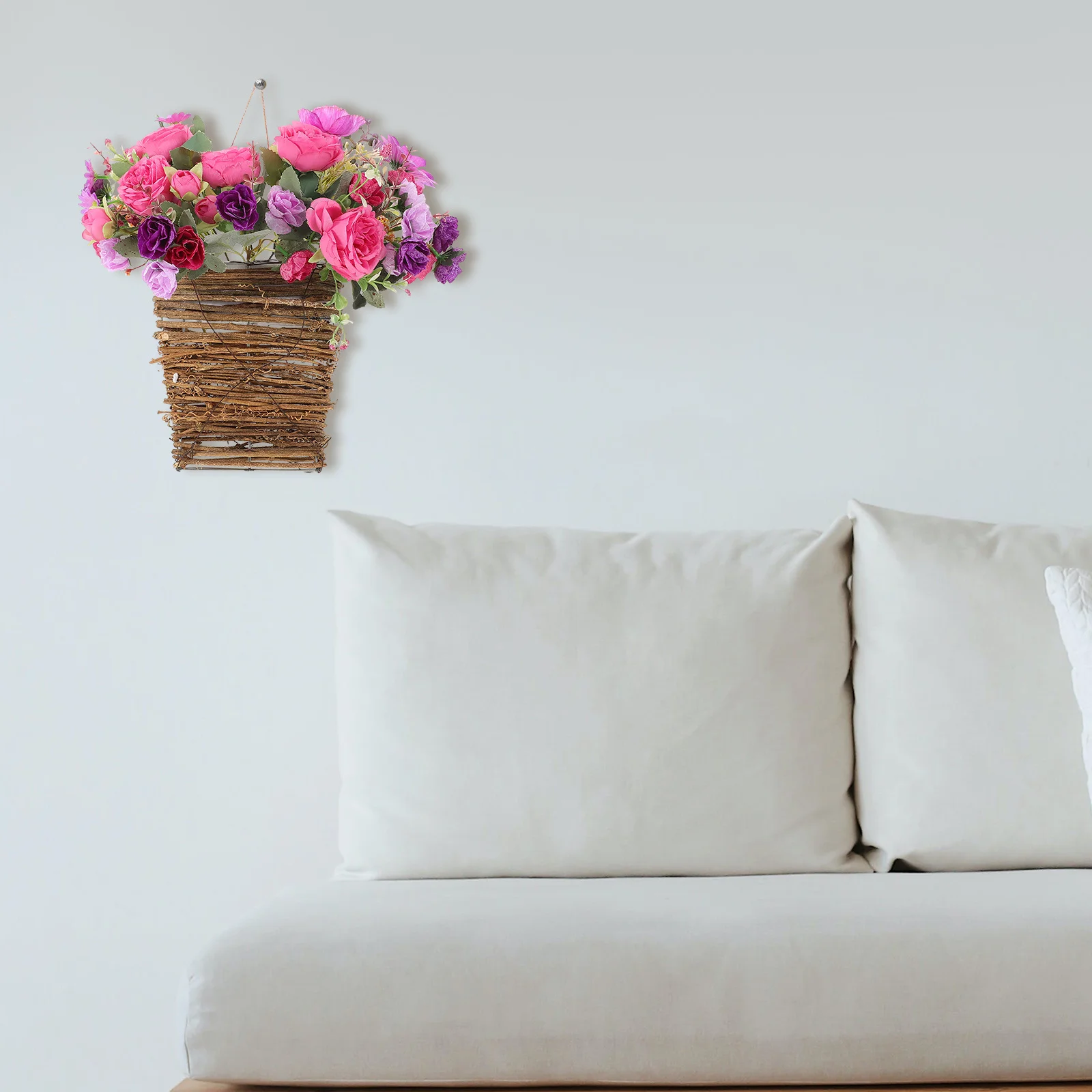 

Artificial Peony Flower Basket Lifelike Realistic Faux Summer Spring Decor Front Door Wall Wedding Party Hanging Flowers Basket