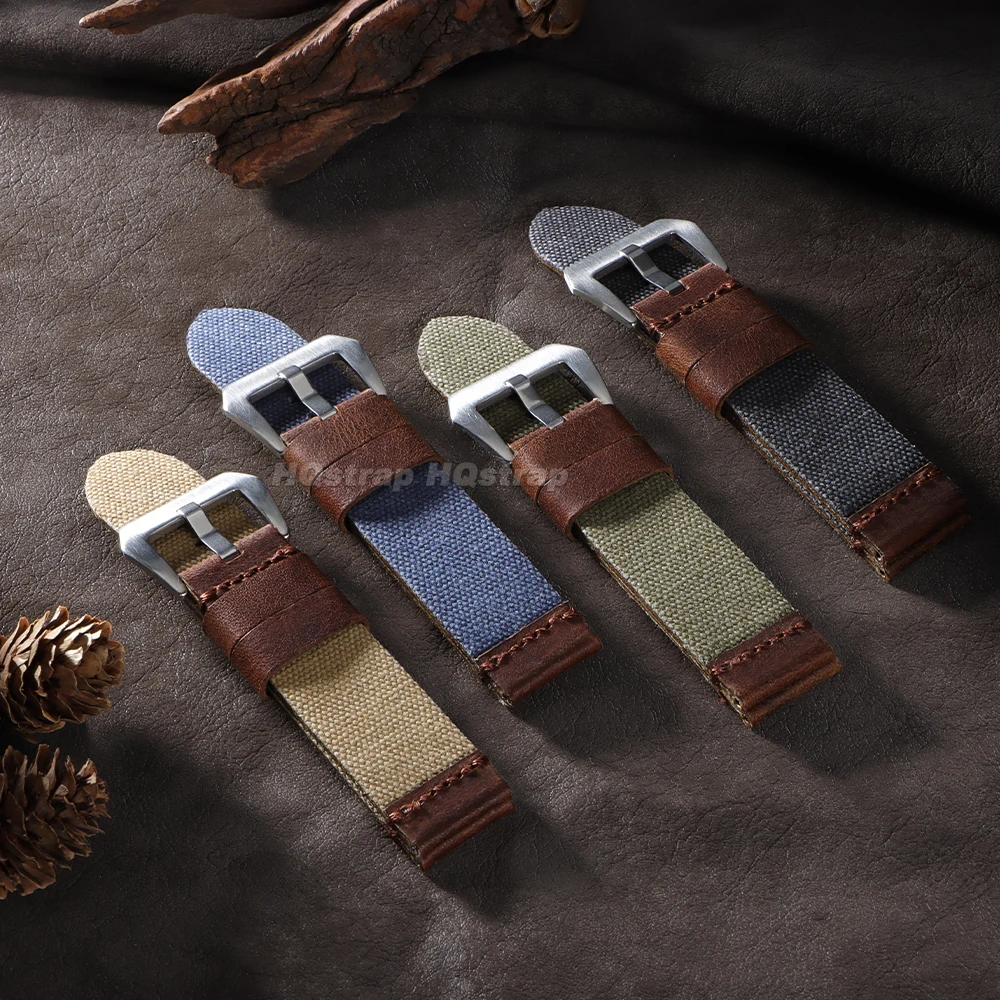 Handmade Nylon Leather Strap 20mm 22mm 24mm for Panerai for Omega Watchband Blue ArmyGreen Military Wristband Men Women Bracelet view 3