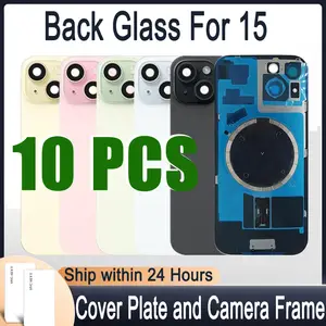 Bilashmart 10 Rear Back Glass iPhone 15 Pre Installed Plate and Camera Frame Battery Door Housing Replacement Part
