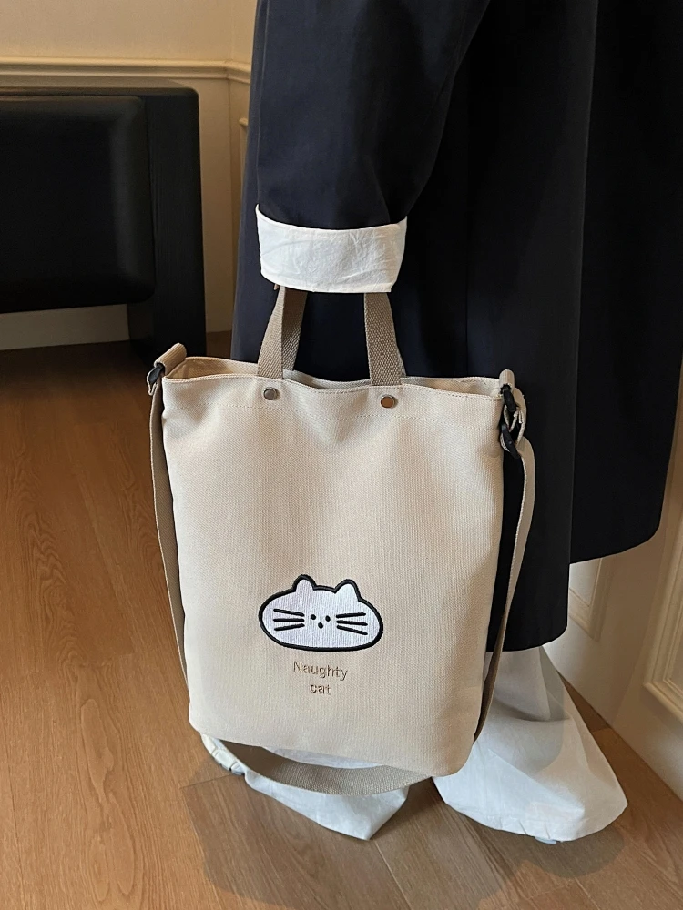 Cute Cartoon Canvas Tote Bag Women's Laptop Bag Lightweight Commuter Bag Student Class Crossbody Bag Handheld Tote Bag