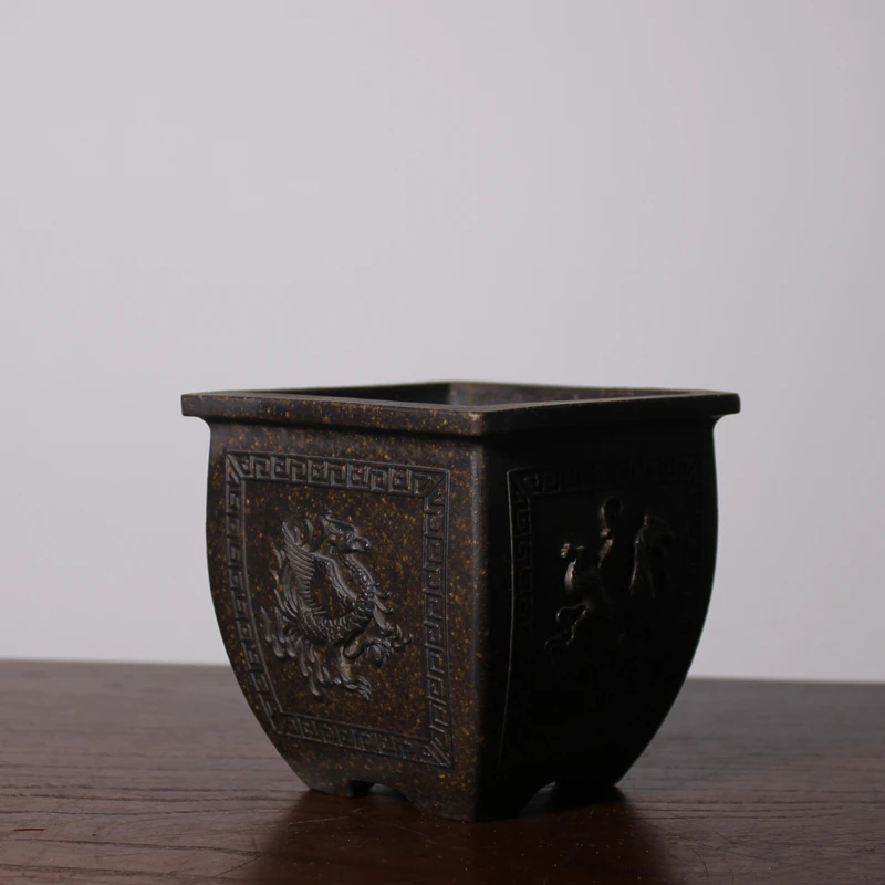 Fioletowa gliniana ceramiczna rzeźbiona doniczka Bonsai, roślina kwiatowa, mały wazon, stół ogrodowy, dekoracja wnętrz
