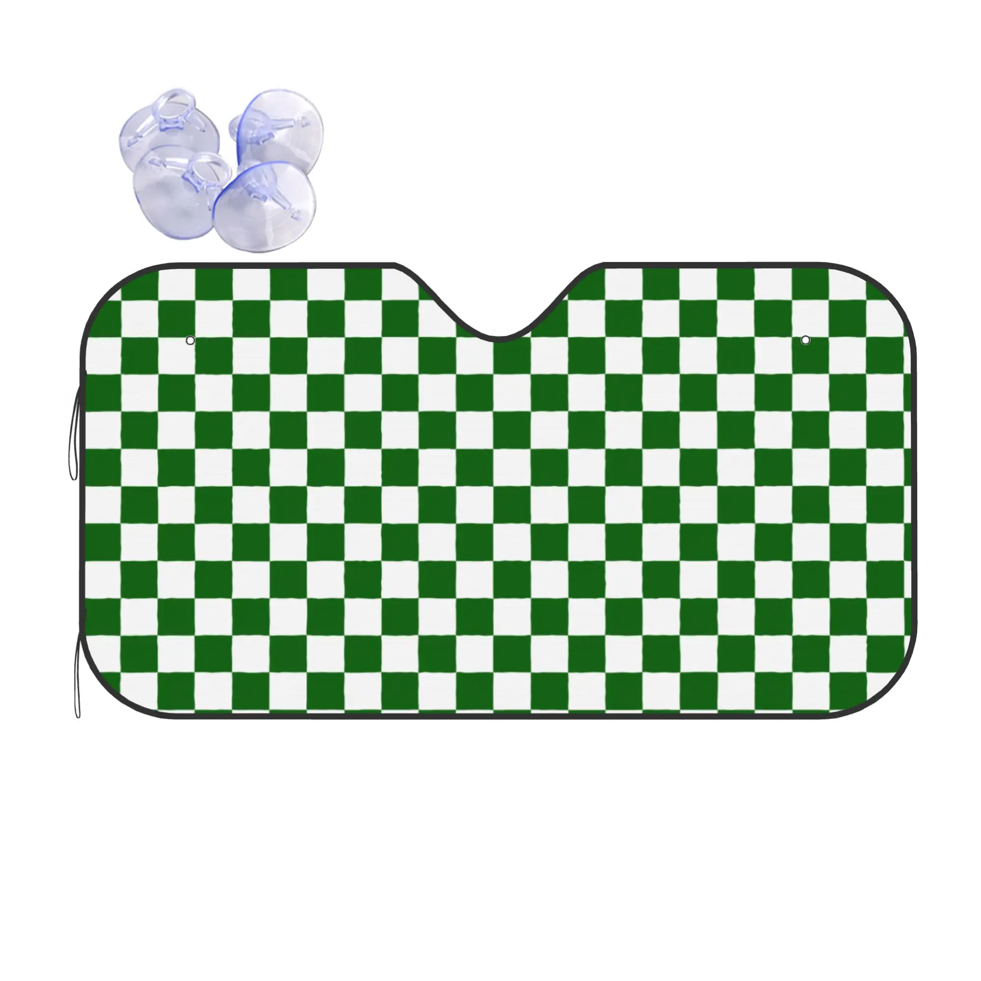 Checkered White and Dark Green Checkerboard Plaid Car Front Windshield Sun Visor Heat Insulation Aluminum Foil Auto Visor