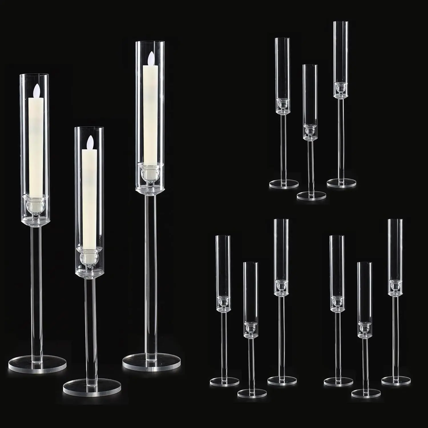 

12pcs Acrylic Taper Candle Holders Clear Candlestick Set for Table Centerpiece, Wedding, Dining Room Decor