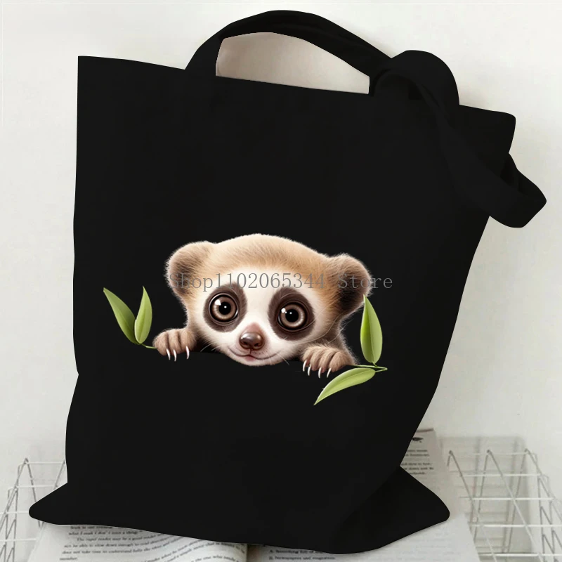 Kawaii Cartoon Koala Panda Pattern Canvas Shoulder Bag Women Cute Animals Lover Tote Bags Cartoon Style Student Women Handbag