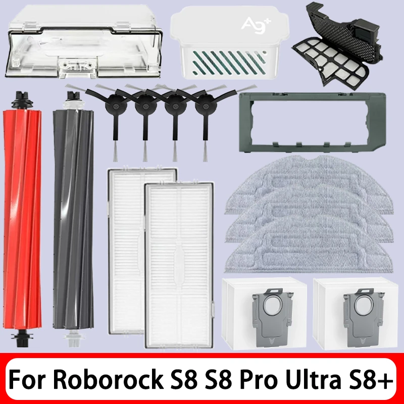 Для Roborock S8 S8 Pro Ultra S8+ Запасные части для робота-пылесоса Основные боковые щетки Салфетки для швабры HEPA-фильтры Мешки для пыли Аксессуары