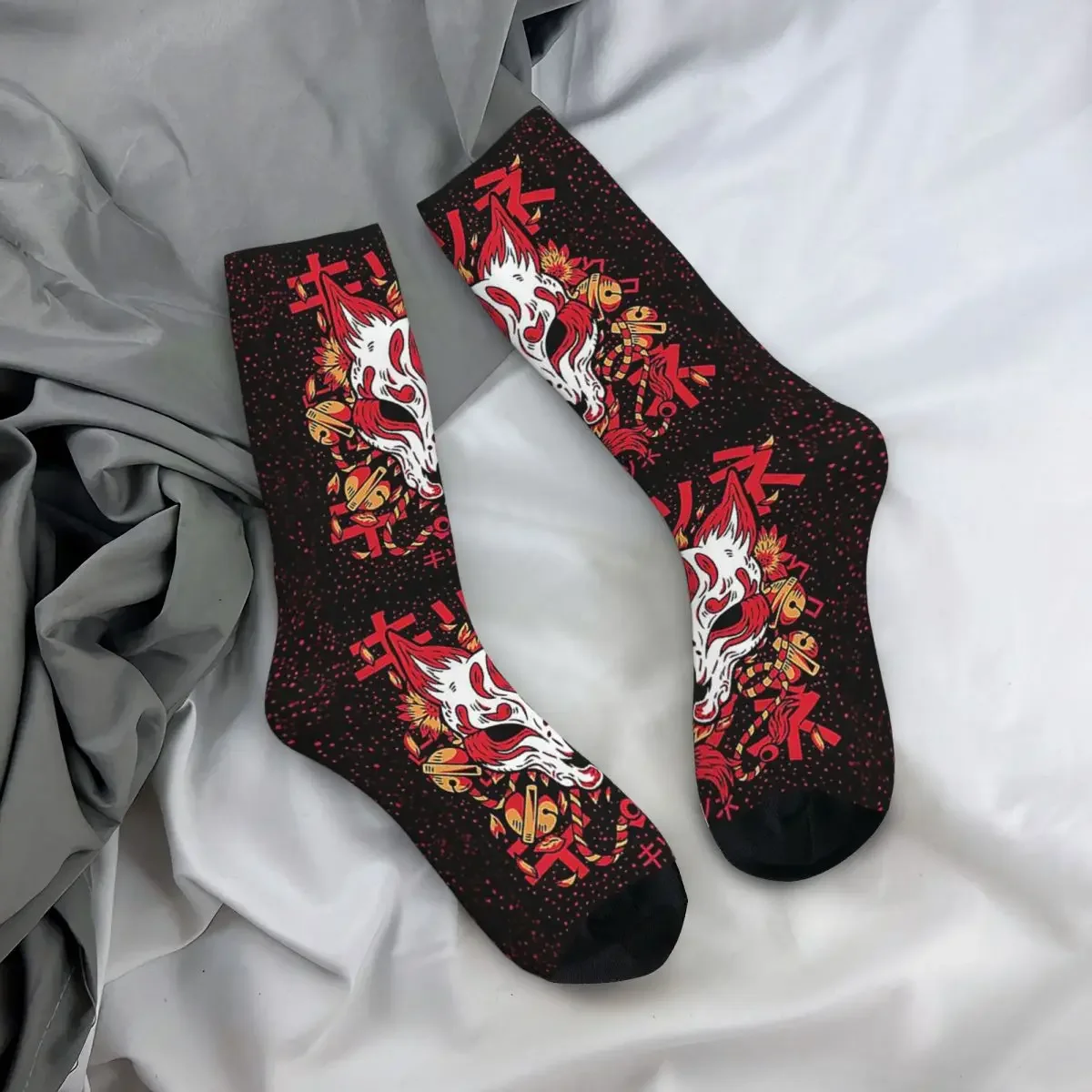 

All Seasons Crew Stockings Kitsune Yokai Fox Socks Harajuku Long Socks for Men Women Valentine's Day Gifts