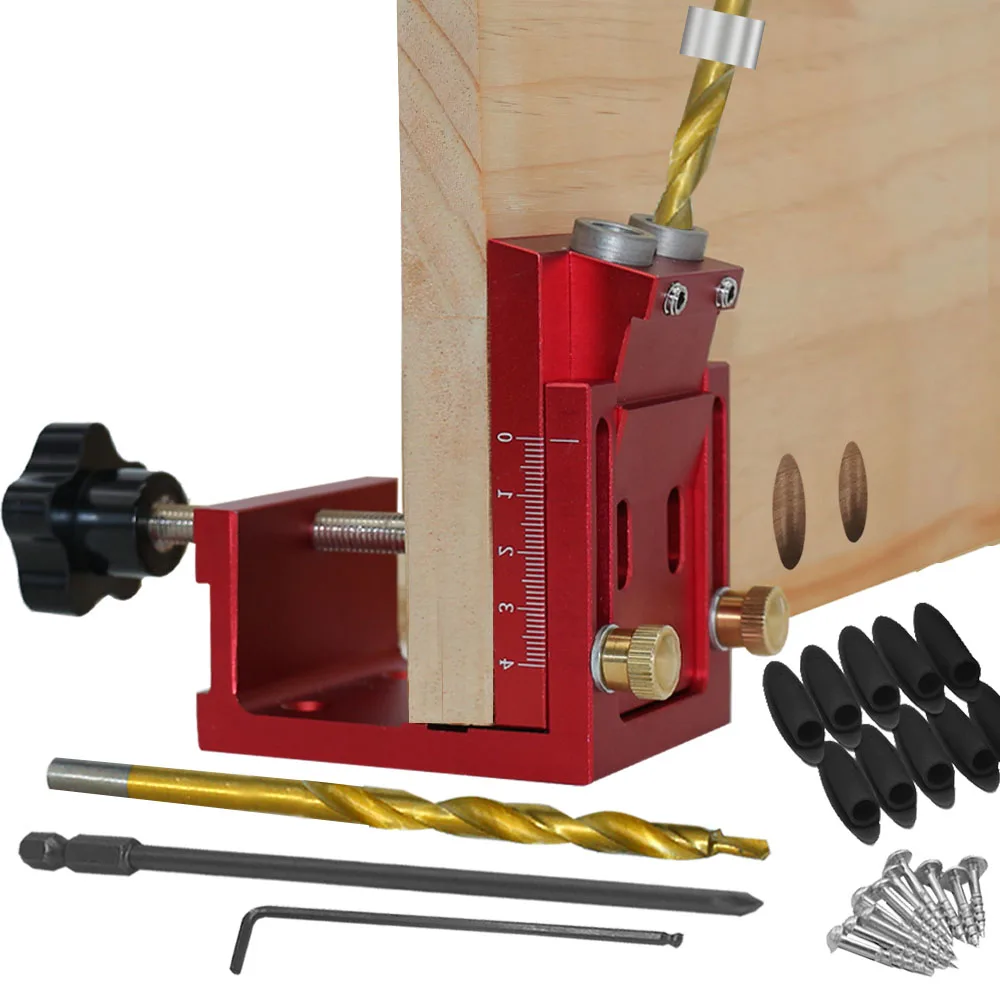 Pocket Hole Jig, Two-Hole Wood Jig System Kit with Drill Guide and Step Drill Bit, Wooden Plugs, and Screws for Joinery Work