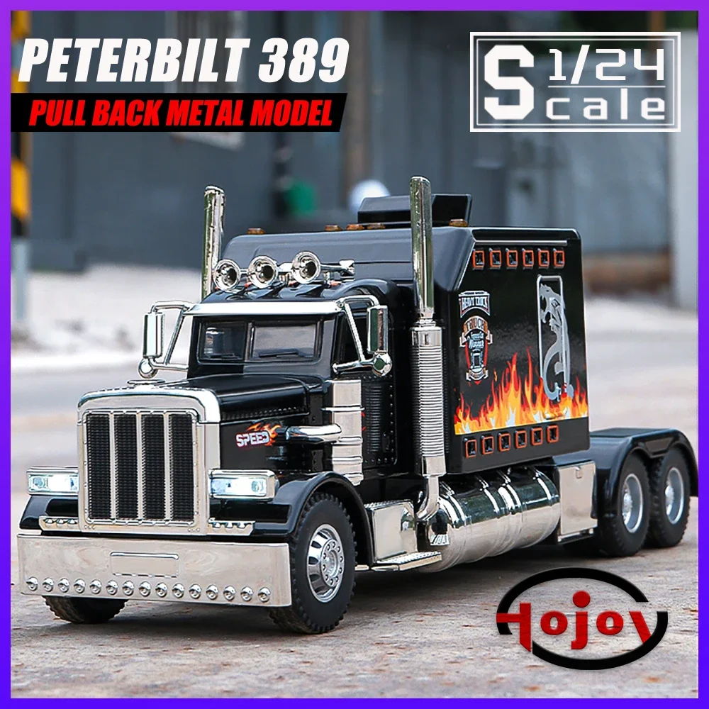 

Metal Cars Toys Scale 1/24 Peterbilt 389 Container Trailer Lorry Diecast Alloy Truck Model for Boys Children Kids Toy Vehicles