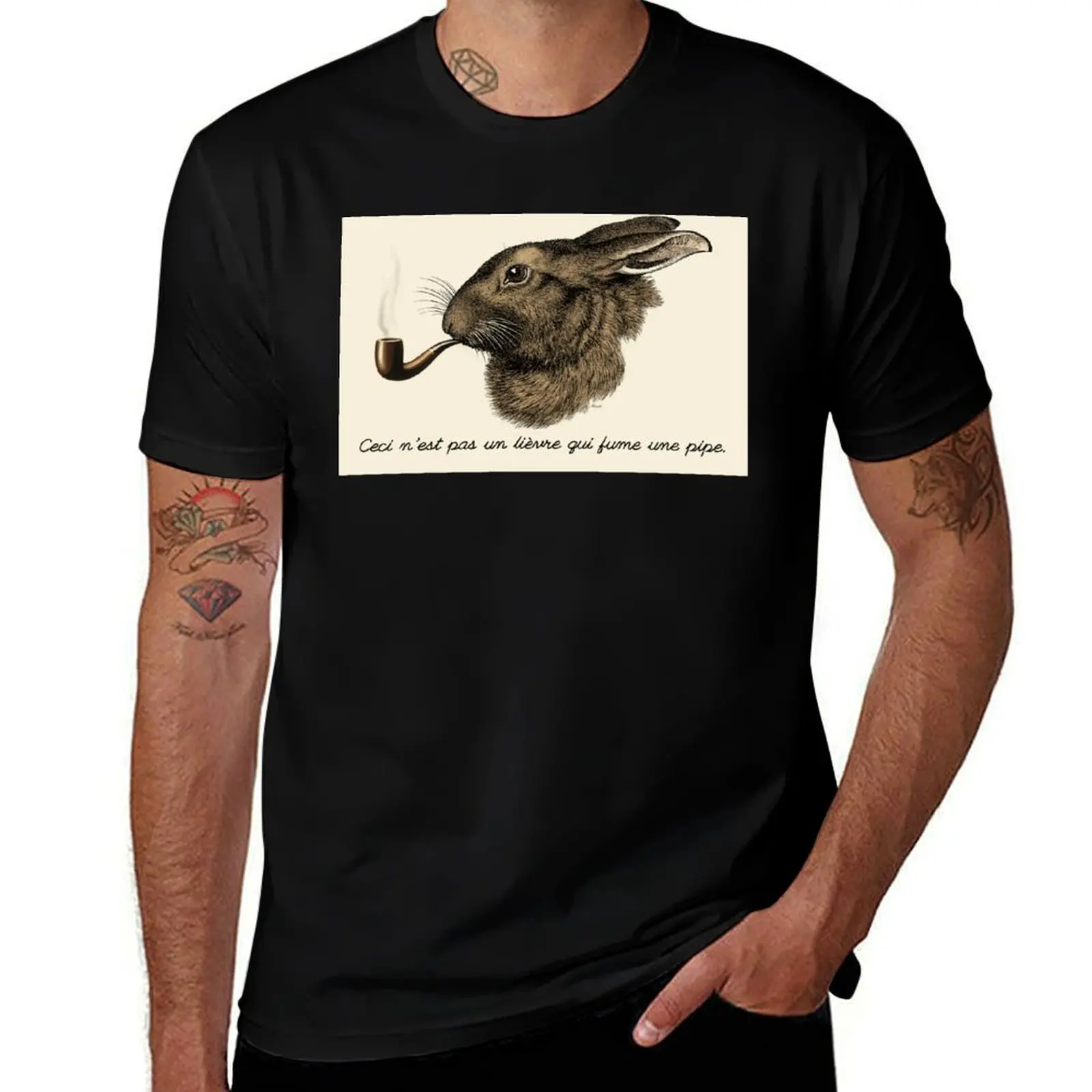 This is not a hare smoking a pipe. - Magritte Parody T-Shirt Fashion Print Casual Short Sleeve T-Shirt