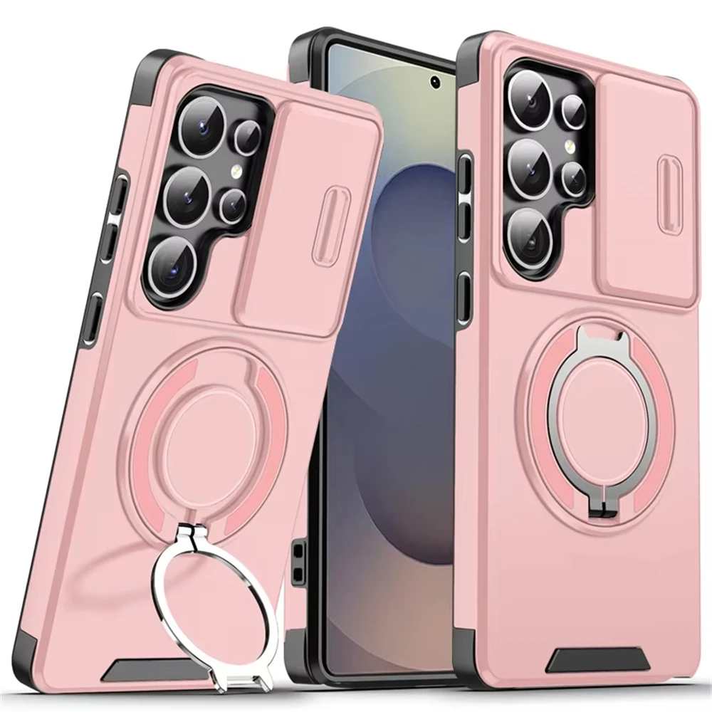 Magnetic Ring Stand Phone Cases For Samsung Galaxy S26 S25 S24 S23 S22 Ultra Plus S21 FE Case Slide Camera Protector Armor Cover