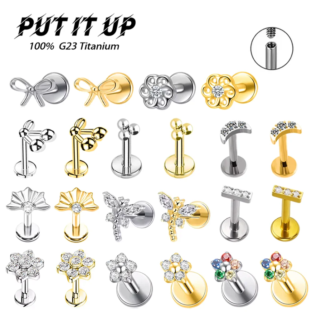 PUTITUP F136 Liga de titânio hipoalergênico mini brinco conjunto elegante cartilagem piercing jóias para piercings corporais