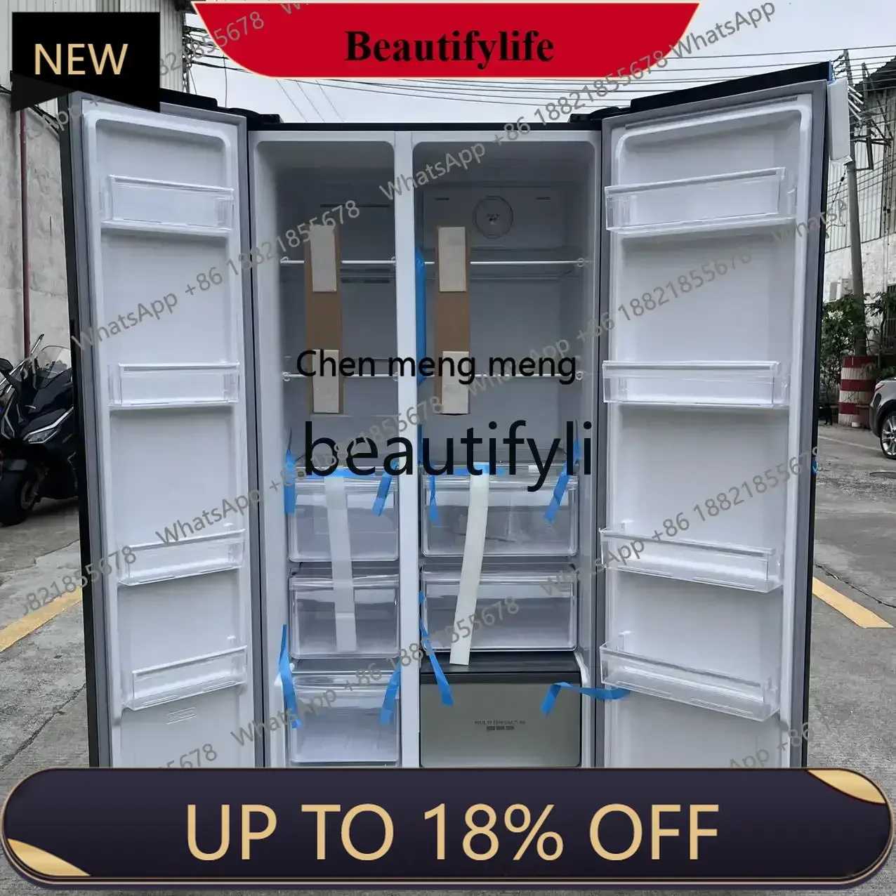 

Double Door Side-by-Side Refrigerator Glass Panel First-Class Energy Efficiency Frost-Free Inverter