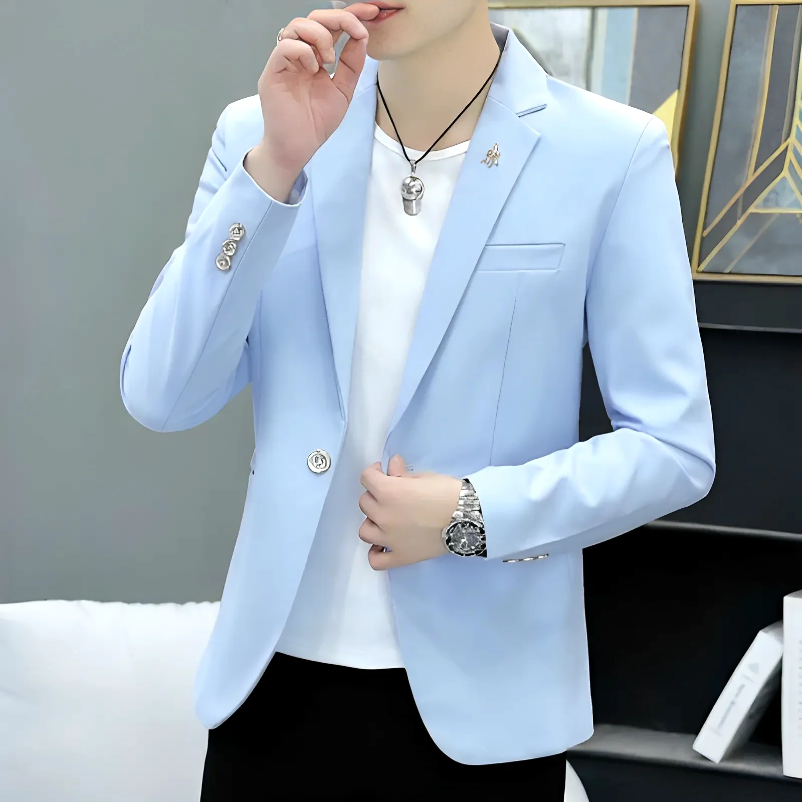 

Men's Korean-style slim-fit single-piece top, business casual jacket, trendy and cool solid-color small suit for young men