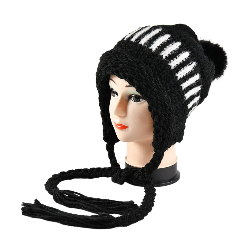 

Новая универсальная вязаная шапка для женщин, пуловер, шапка с кисточками для езды на велосипеде на открытом воздухе, осень-зима, утолщенная шапочка Skullies, защита ушей