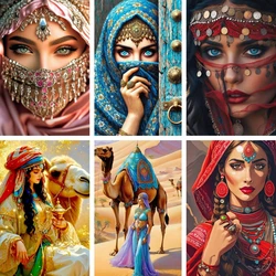 2024 New 5D DIY Diamond Painting Kit Mystical Desert Arabic Woman Diamond Embroidery Camel Caravan Painting Mosaic Art Decor