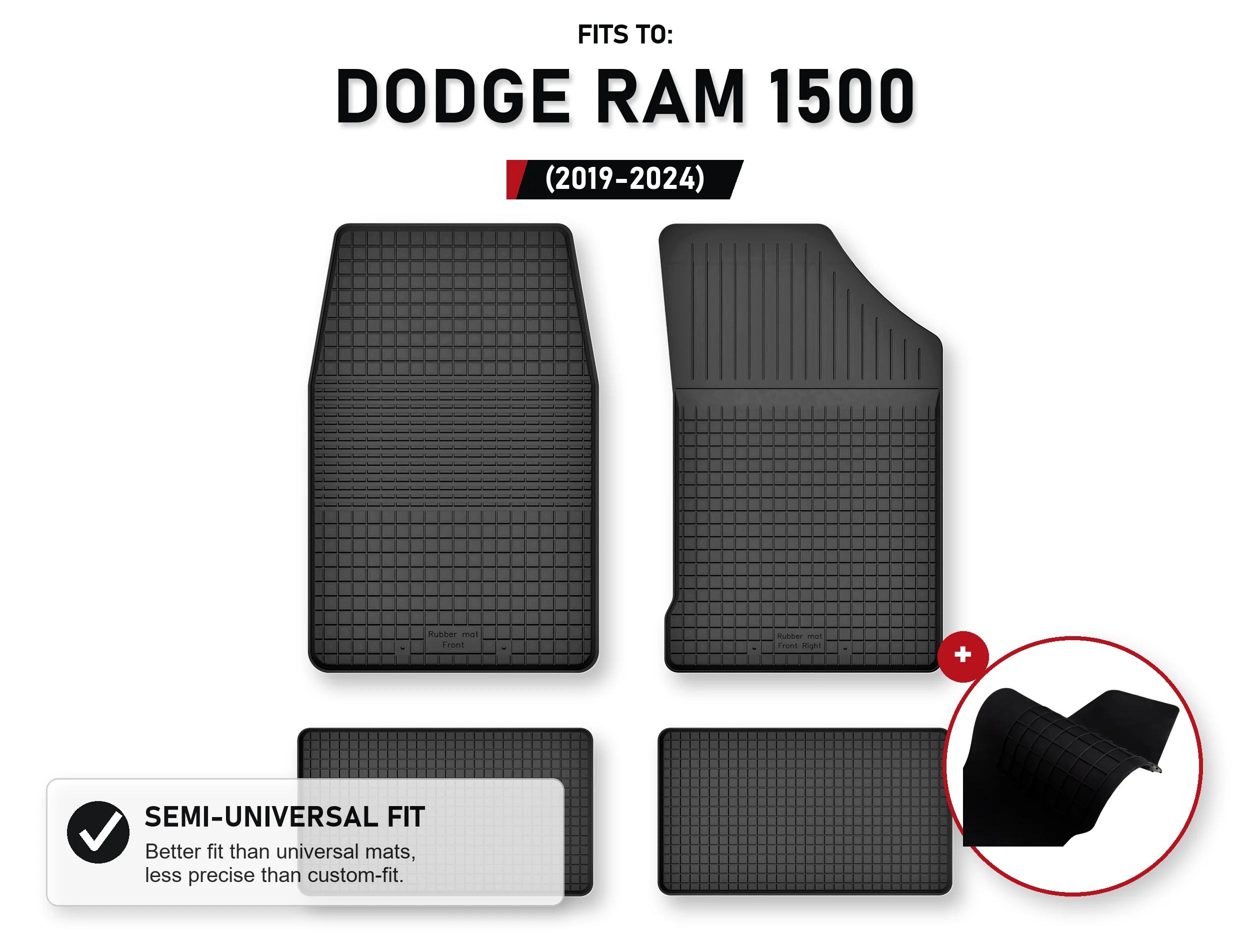 Rubberen vloermatten met tunnel voor: Dodge Ram 1500 2019-2024 5 stuks