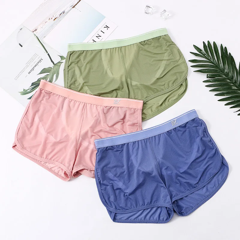 3PCS/Lots Men Underwear Ice Silk Mesh Breathable Boxer Shorts Sports Workout Tracksuits Jockstrap String Buttock Lifting Panties