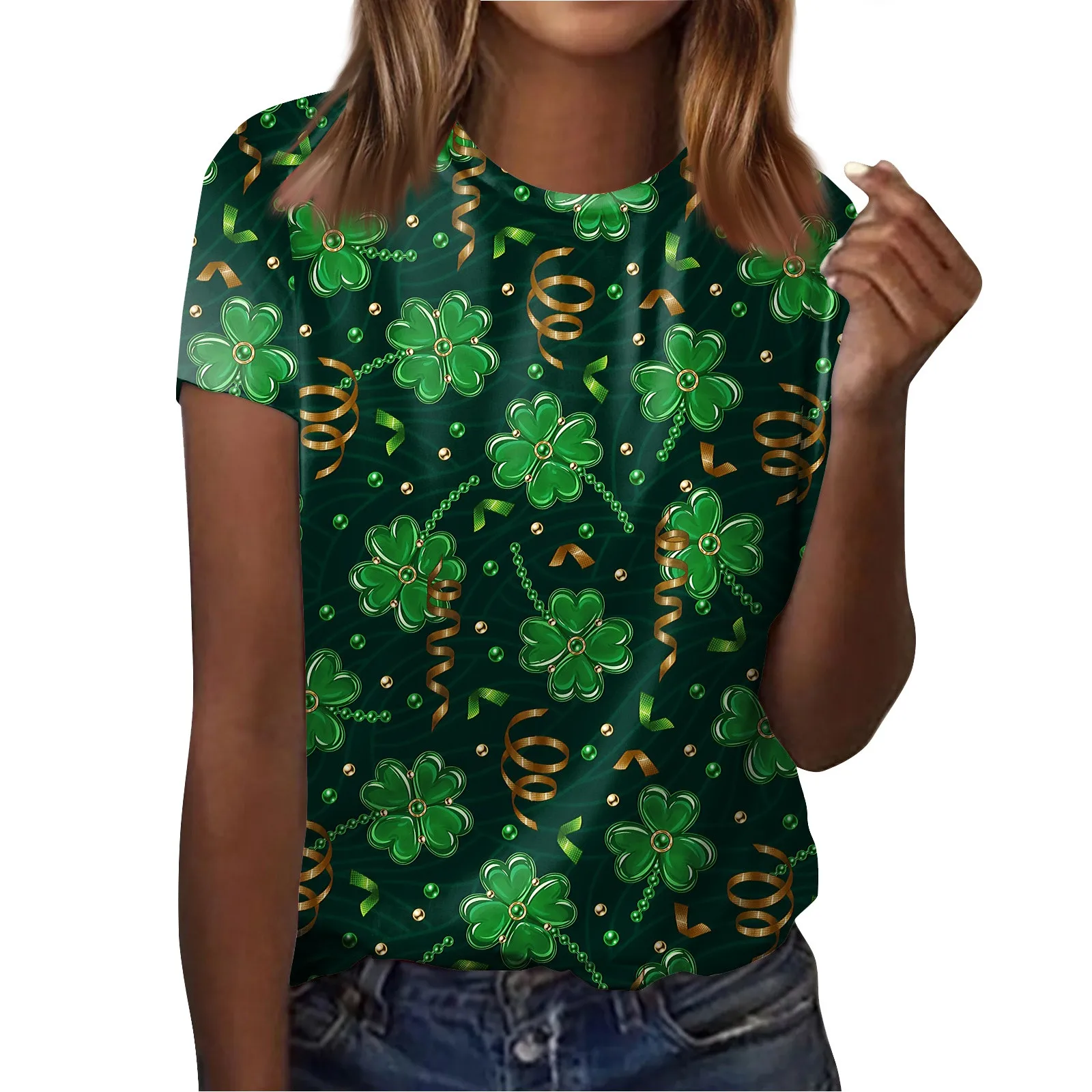 2024 New Fashion t shirt Four Leaf Clover Short-sleeved T Shirt for Women Casual Fashion Good Lucky Plant Printed T-Shirt