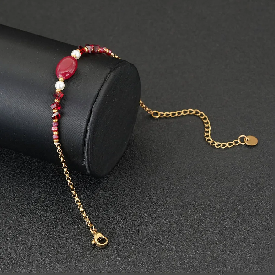 رائعة الحجر الطبيعي سوار مُزين بالخرز للنساء قابل للتعديل سلسلة ذهبية اللون الهندي العقيق كريستال أنيقة مجوهرات الحفلات هدية