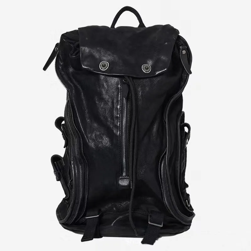 

Fashion Designer Women Luxury Backpack Black First Layer Drawstring Backpacks Vintage Top Quality Backpack Men's Rucksack New