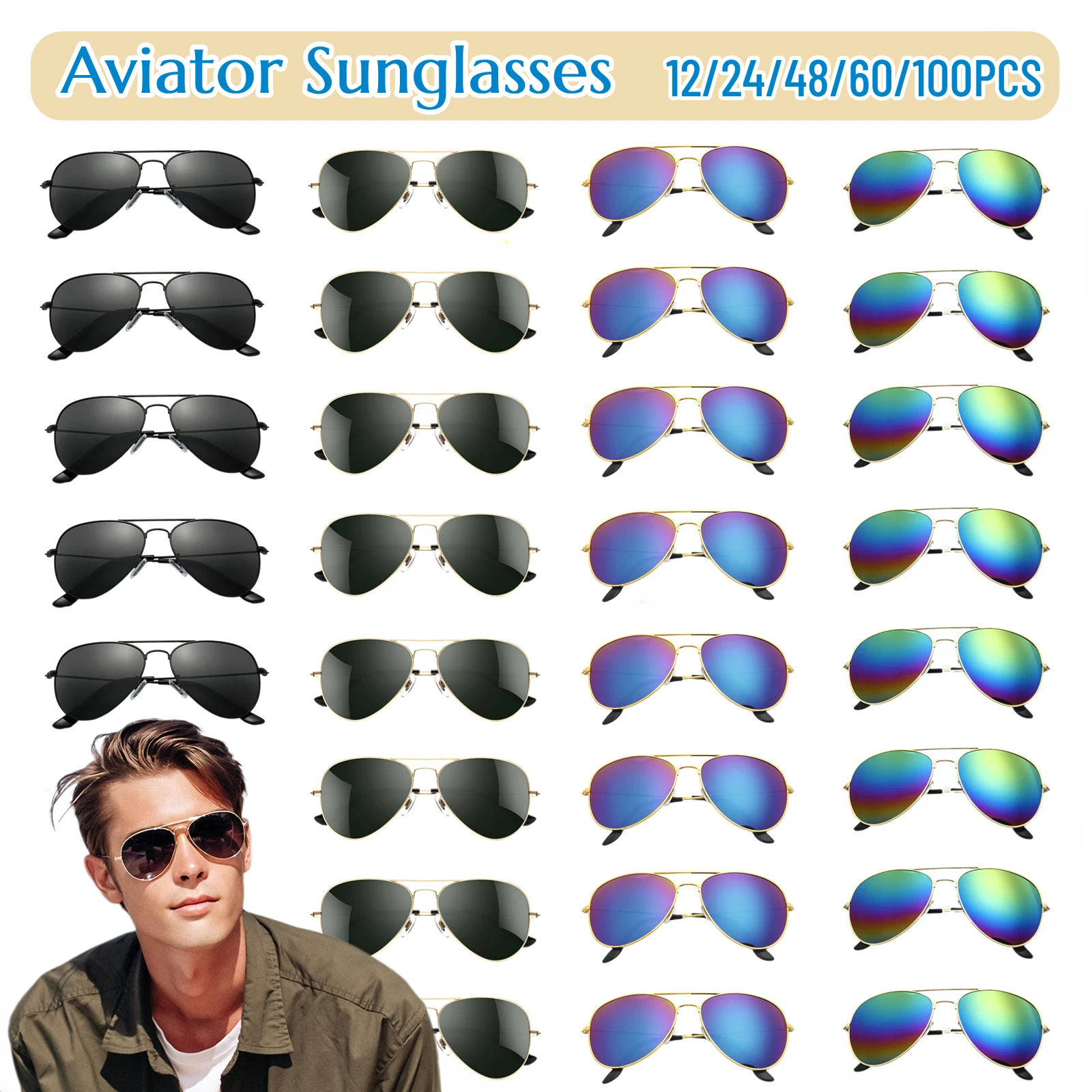 12-100PC Aviator Sunglasses for Men Women Wedding Favors for Guests Top Gun Party Sun Glasses UV400 Metal Beach Pilot Sunglasses