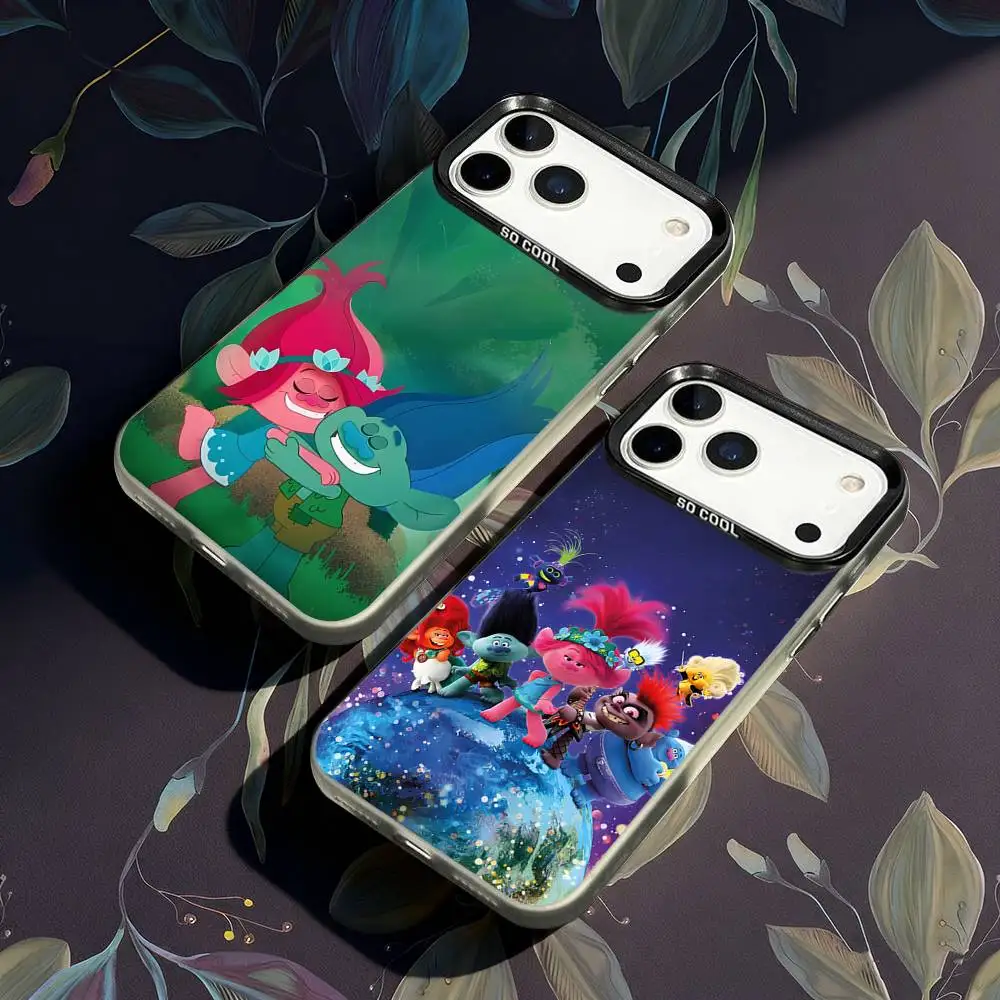 

T-Trolls Cute Cartoon Phone Case For iPhone 17,16,15,14,13,12,X,8,Pro,Max,Plus,E,SE4,Air,Mini IMD Matte Black