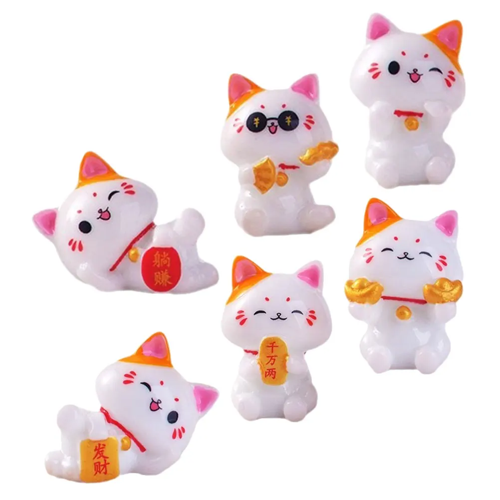 

6Pcs Micro Landscape Lucky Cat Resin Ornaments for Bonsai Garden Decor Miniature Asian Waving Cat Statues Indoor Outdoor Desktop