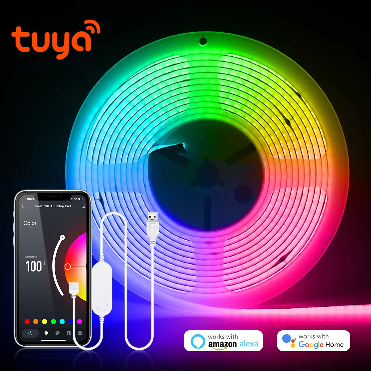 

Tuya Wi-Fi RGB/белый/теплый белый COB светодиодная лента из силикагеля, трубчатая лента, линейное освещение с регулируемой яркостью, работает с Alexa Google Home