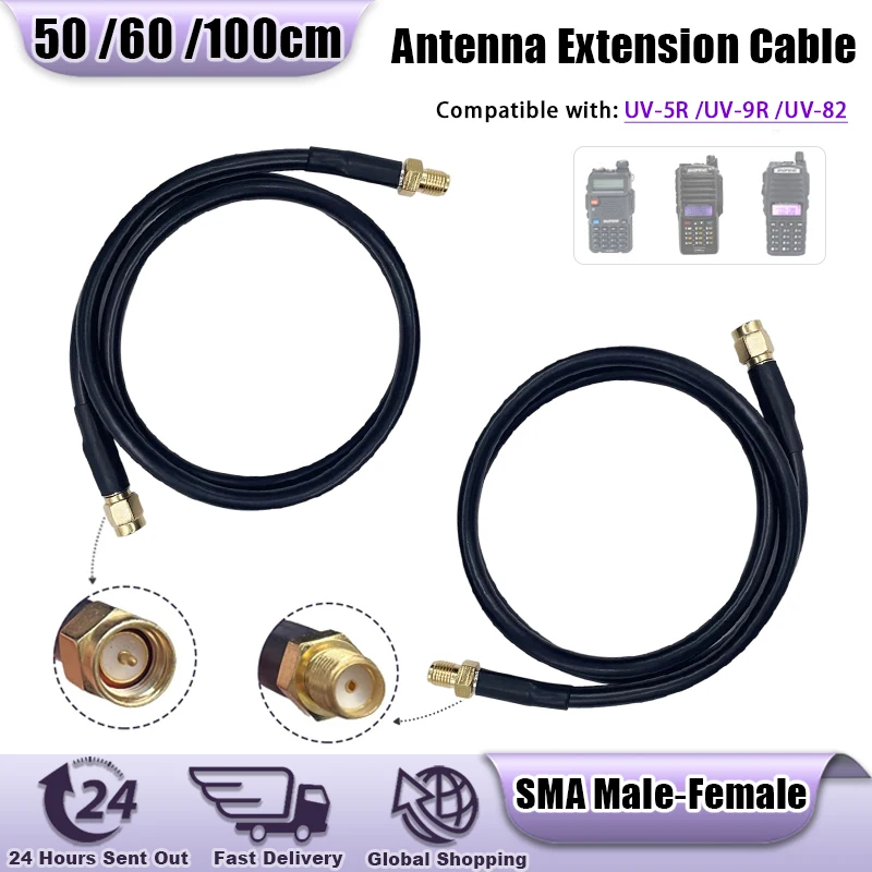 1/2PCS Antenna Extension Cable SMA Male-Female Radio Coaxial Extend Connection Cable For Baofeng Walkie Talkie UV-5R UV-9R UV-82