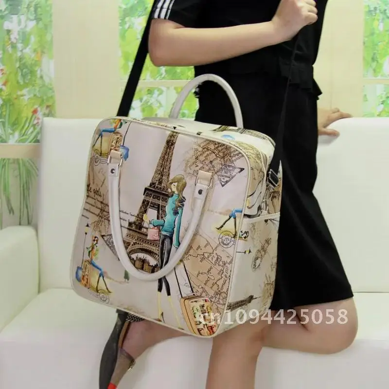 

2019 Print Waterproof Women Travel Bag PU Leather Women Tote Bag New Luggage Lady Duffel Bag Travel PT974 Bag Cartoon