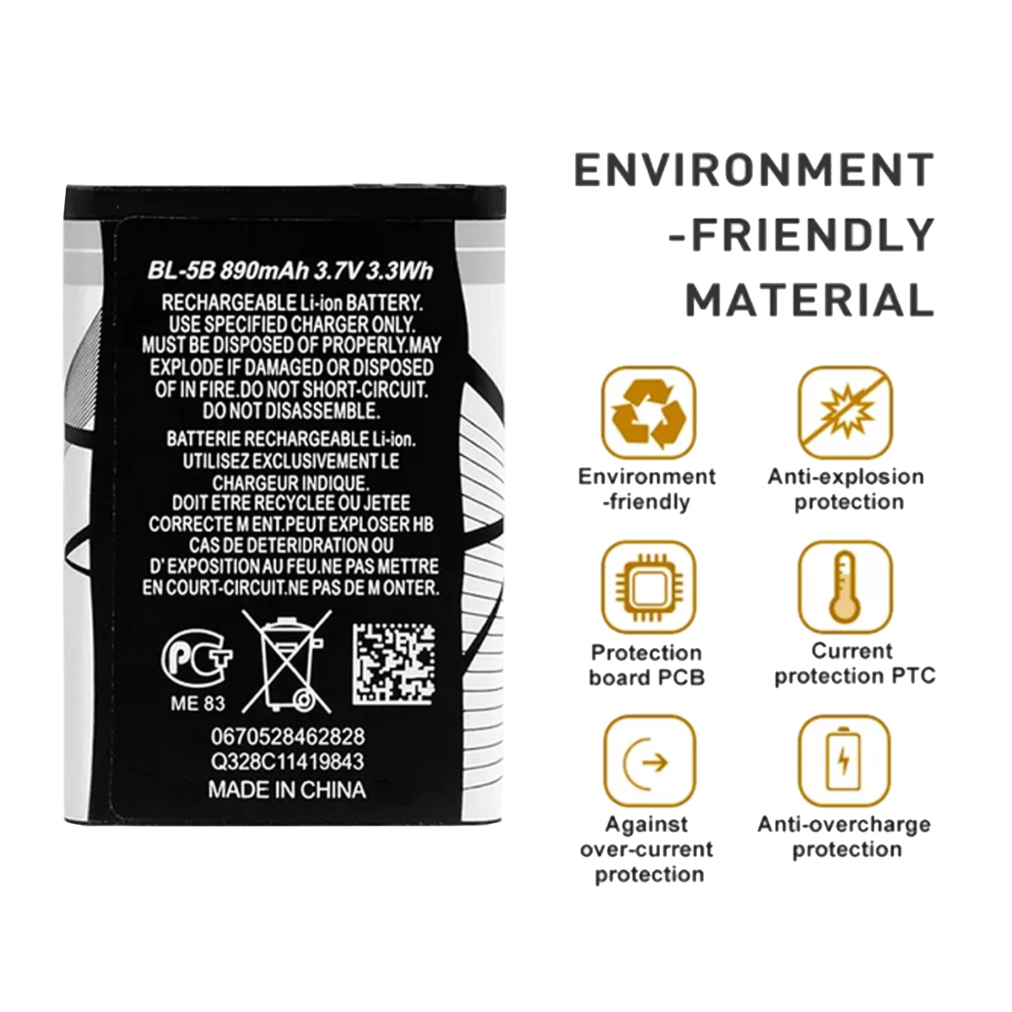 BL-5B Battery For Nokia NK 7260 7360 N80 3220 5140 5300XM 5320XM 5500 5200 6120 high capacity Capacity Batteries Bateria