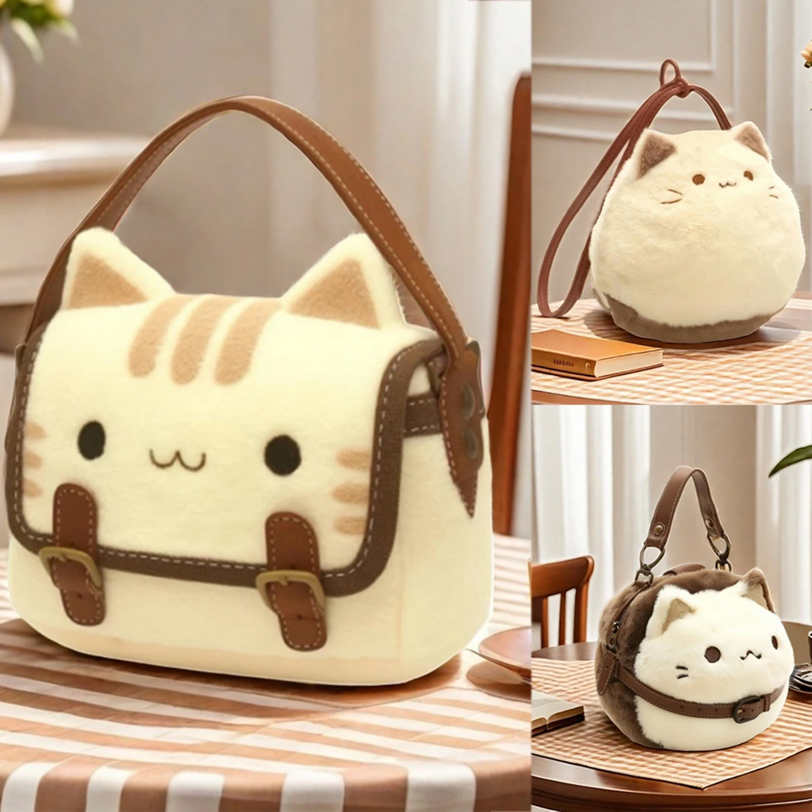 Plush Cat Handbag Fashion Lovely Cartoon Backpack For Kids Teens Girls