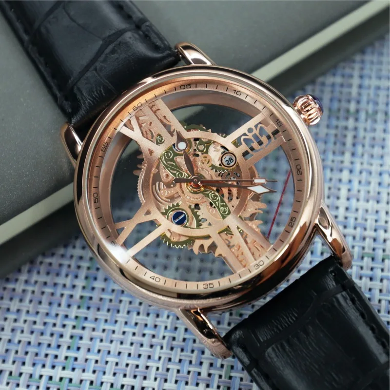 NEPIC Skeleton Dial Business Top Original Watches Mens Creative Design Brand Watch Steel Gold AAA Clock Relogio Masculino