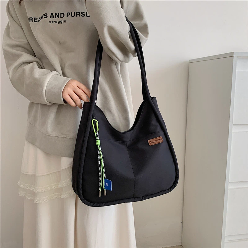 Simple Casual Women's Solid Color Versatile Nylon Fabric Single Shoulder Tote Bag Outdoor Fashion New Commuter Storage Bags