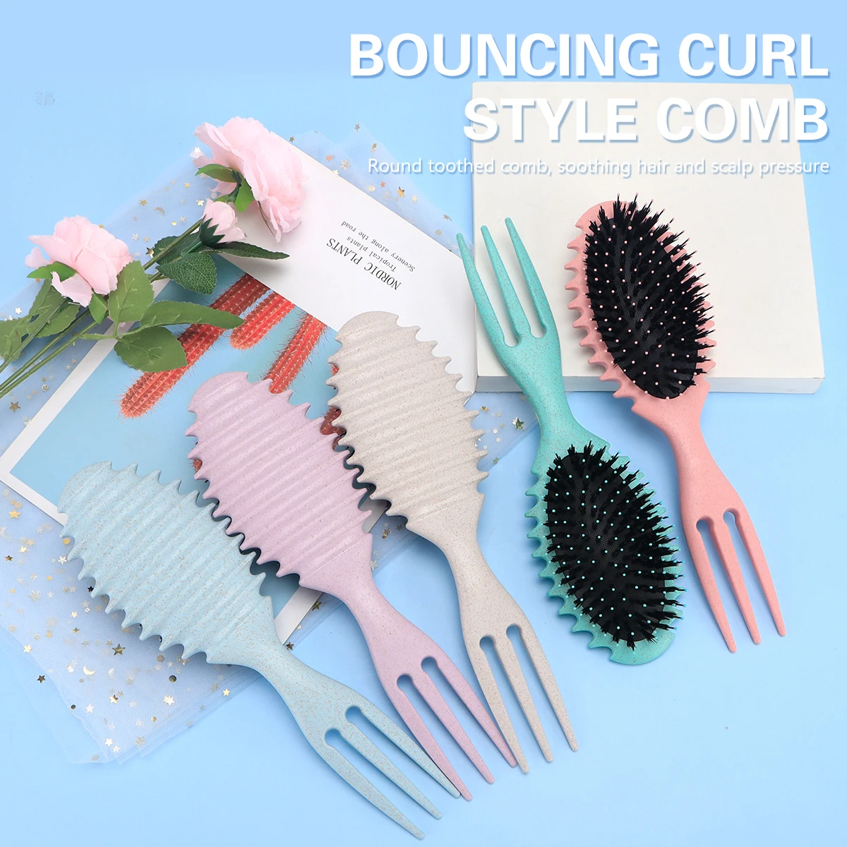 Oval Bouncing Curl Defines Style Comb Salon Nylon Detangling Scalp Massager Hairbrush Barbershop Household Combs Tools Supplies