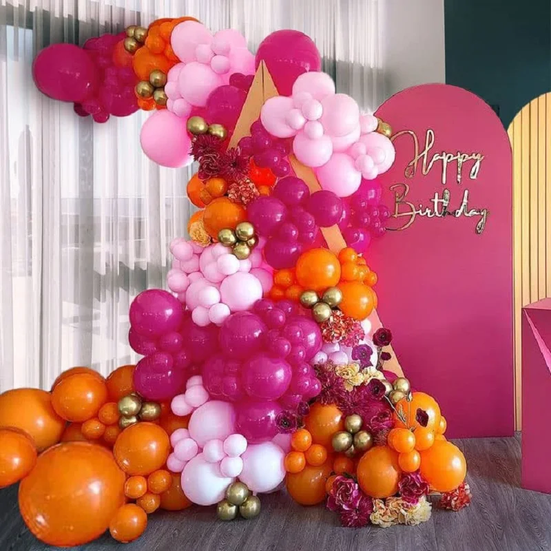 136Pieces Rose Pink Orange Metallic Gold Balloon Garland Arch Kit Baby Shower Birthday Wedding Valentine's Day Party Decorations